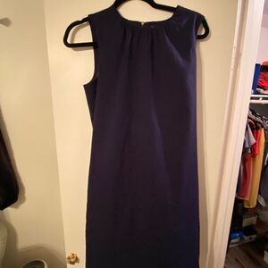 Zara Basics Sleeveless Navy Midi Sheath Dress with Gold Back Zip